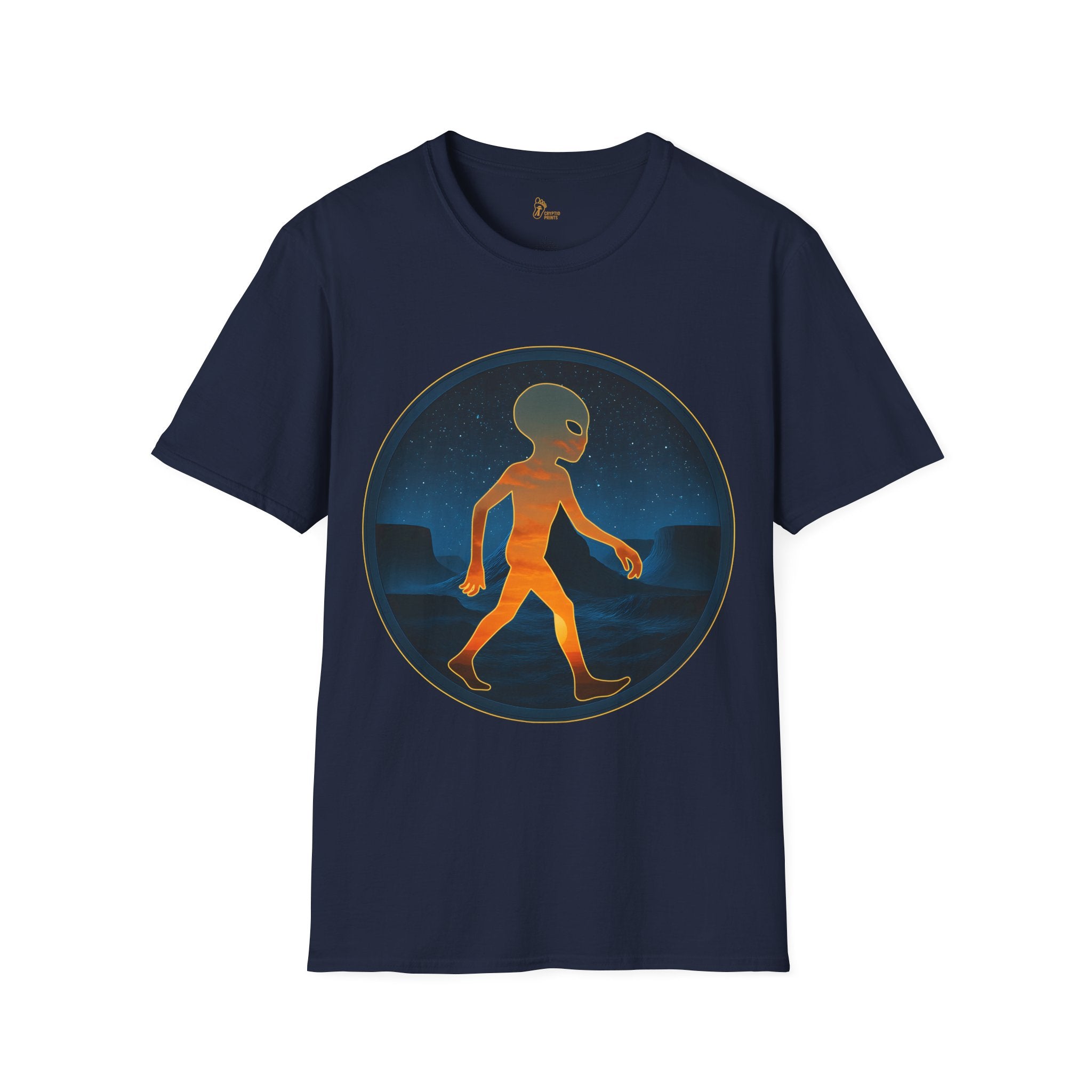Alien Walker Night Landscape Graphic Tee - Cryptid Prints