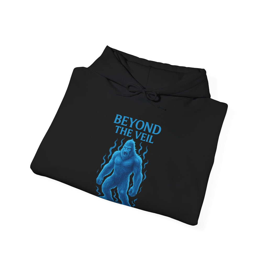 Beyond the Veil Bigfoot Hoodie - Cryptid Phantom in Blue Aura