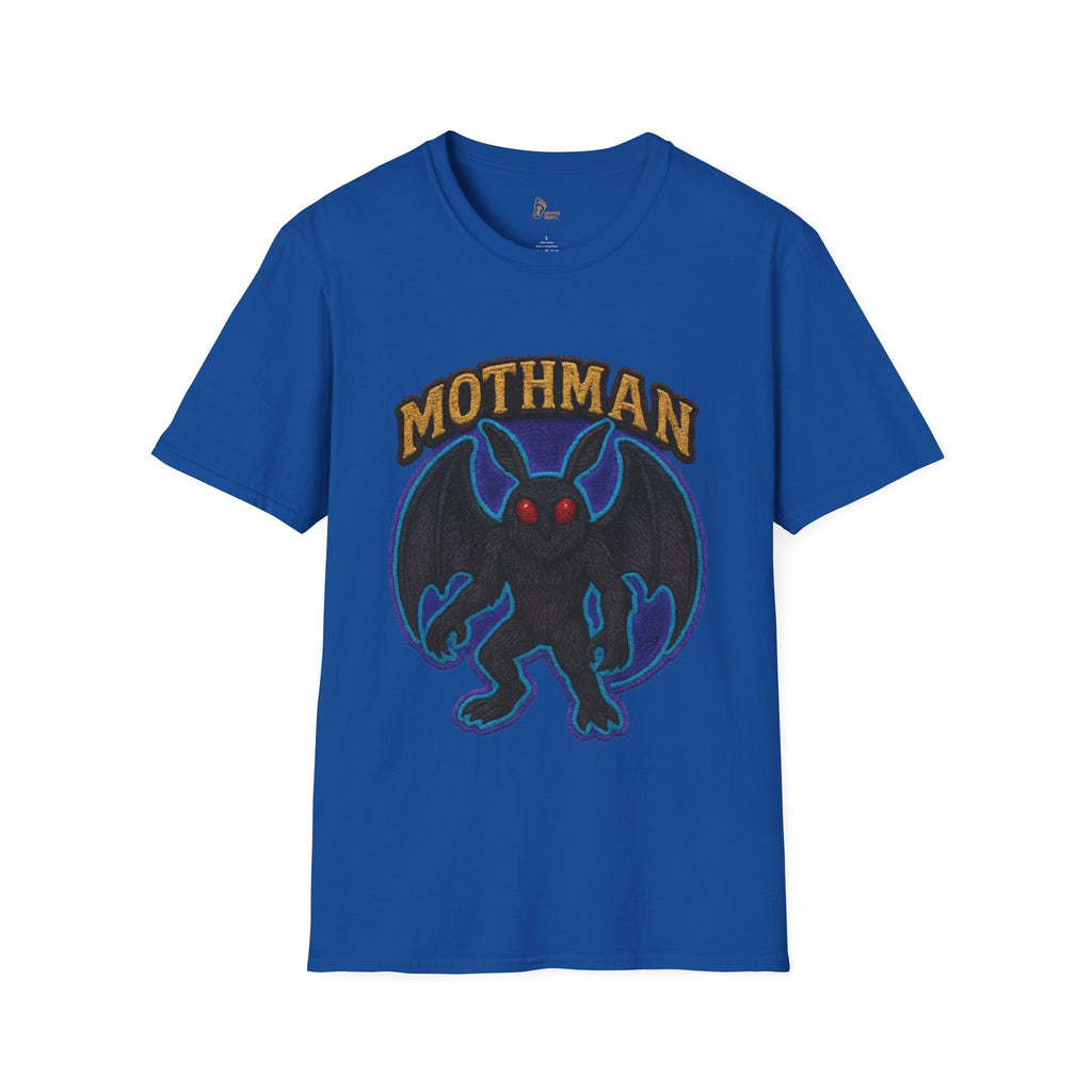 Embroidered-Style Mothman T-Shirt - Electric Blue & Purple Aura Wings