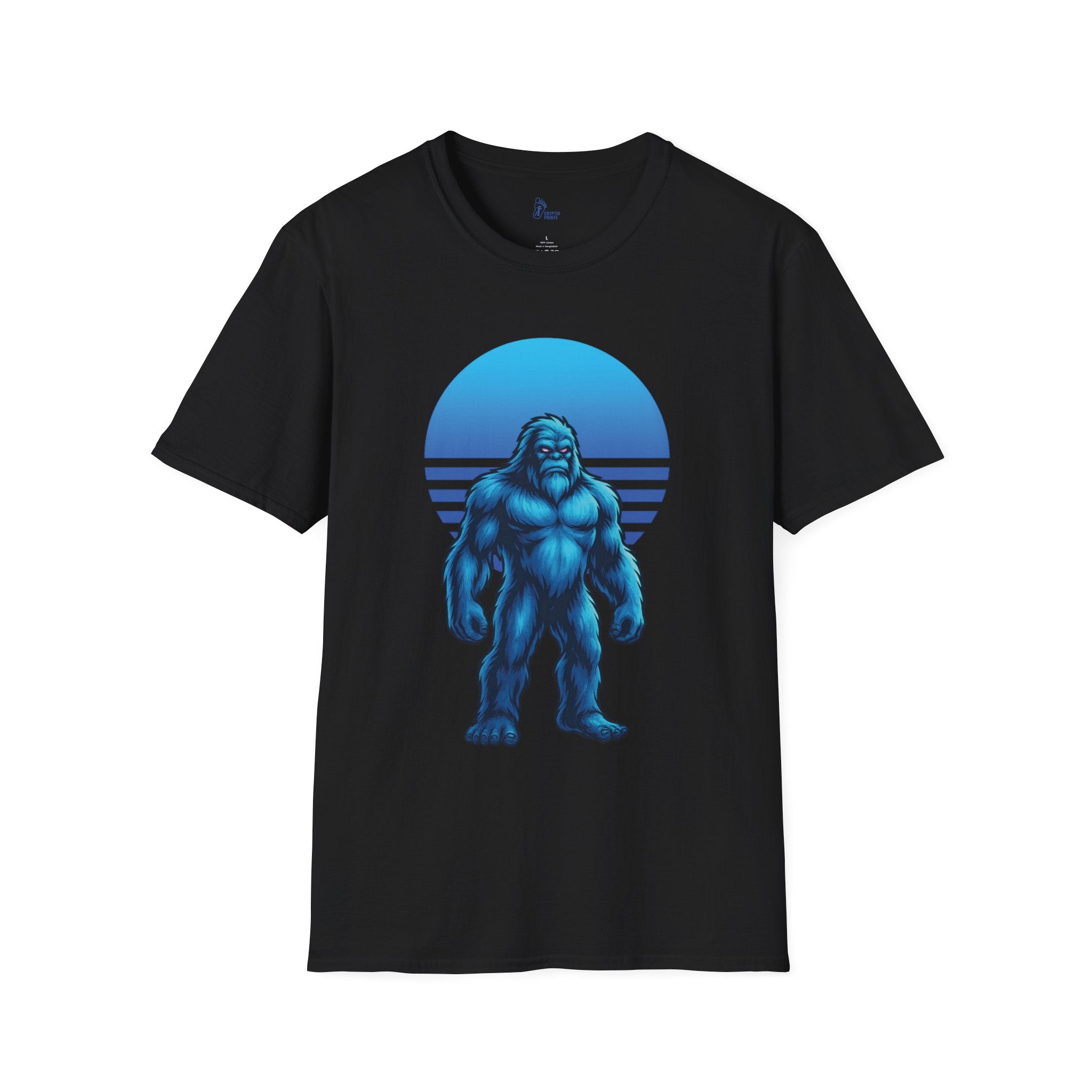 Neon Arctic Yeti T-Shirt - Frozen Cryptid Under Blue Sunset