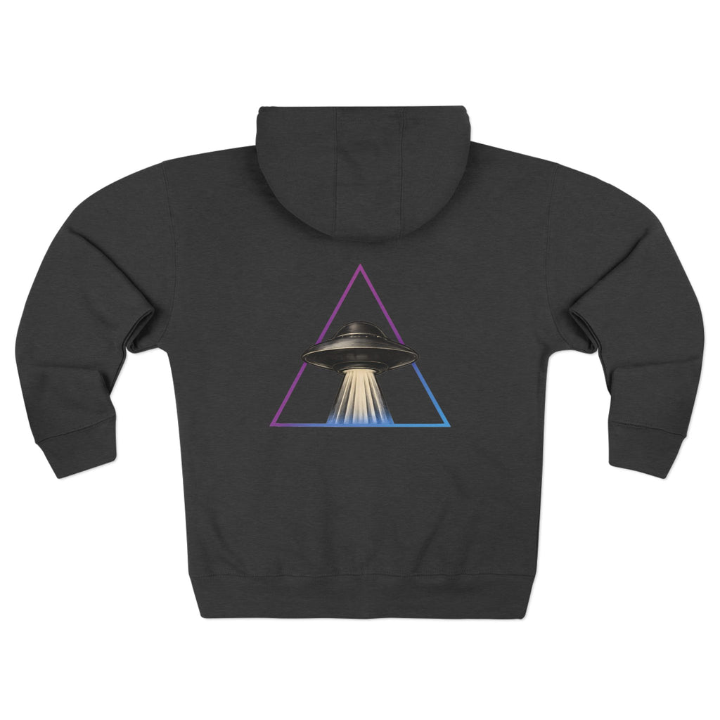 Neon UFO Portal Zip Hoodie - Flying Saucer in Triangular Glow