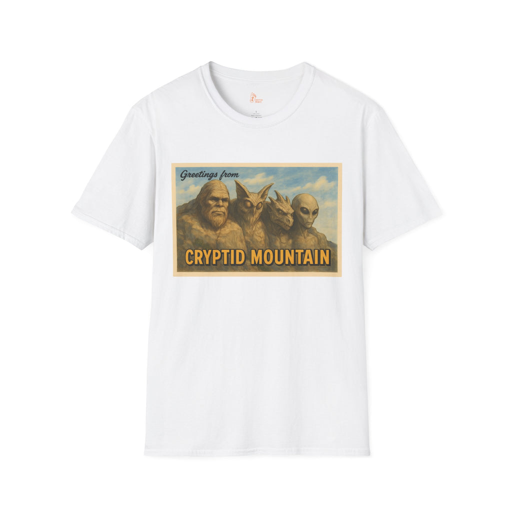 Greetings from Cryptid Mountain T-Shirt - Vintage Postcard Design