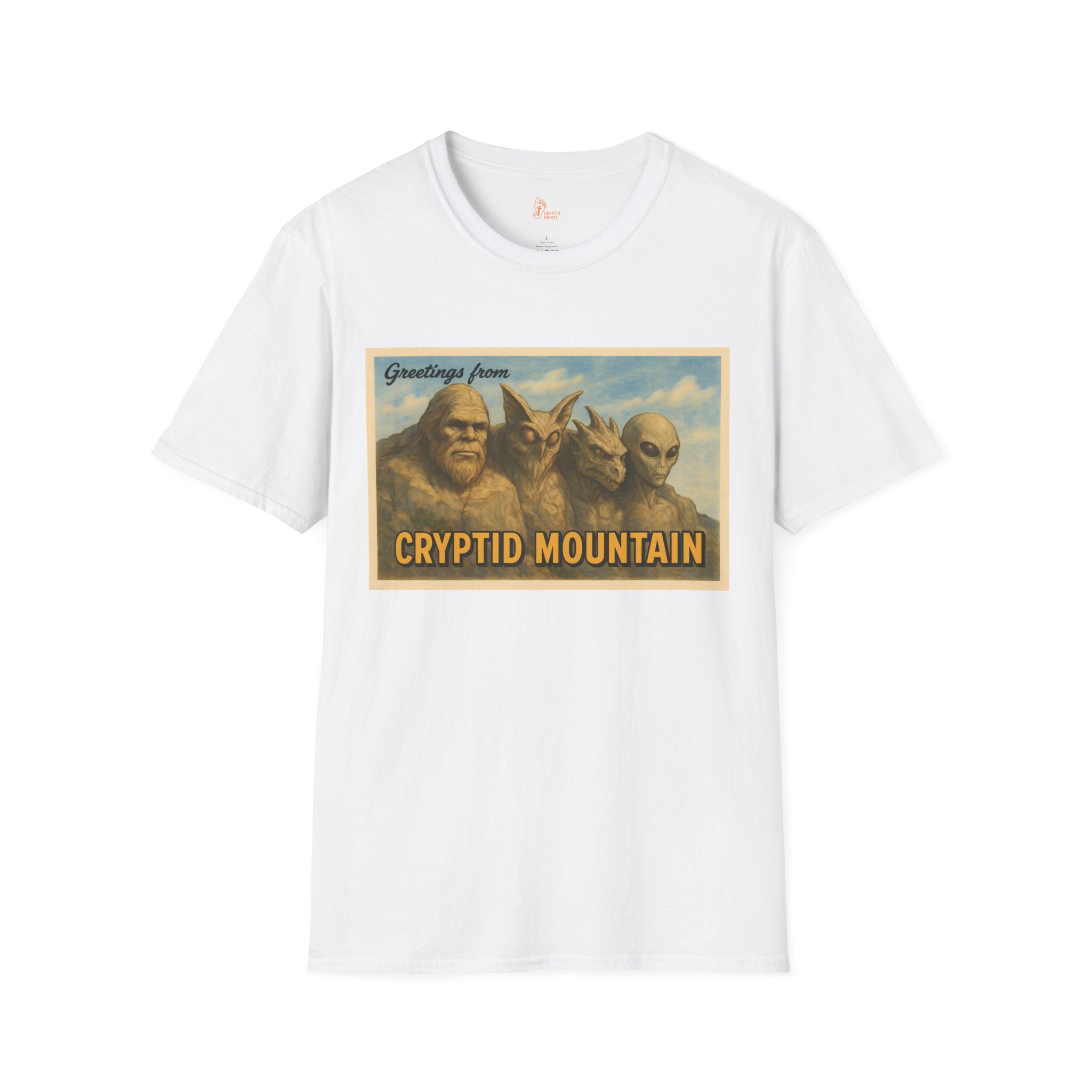 Greetings from Cryptid Mountain T-Shirt - Vintage Postcard Design