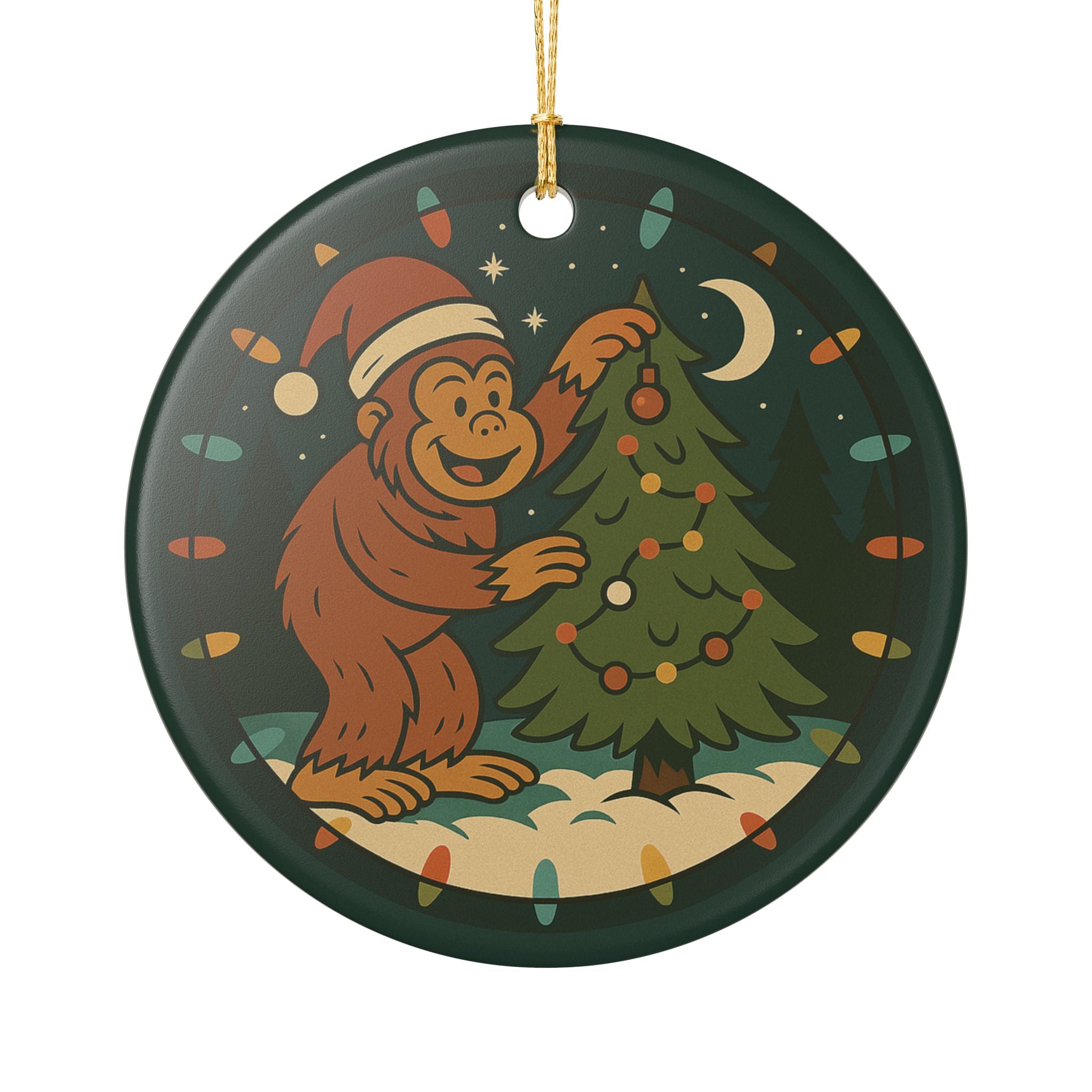 Bigfoot Christmas Ornament - Sasquatch Ceramic Holiday Decoration (1pc)