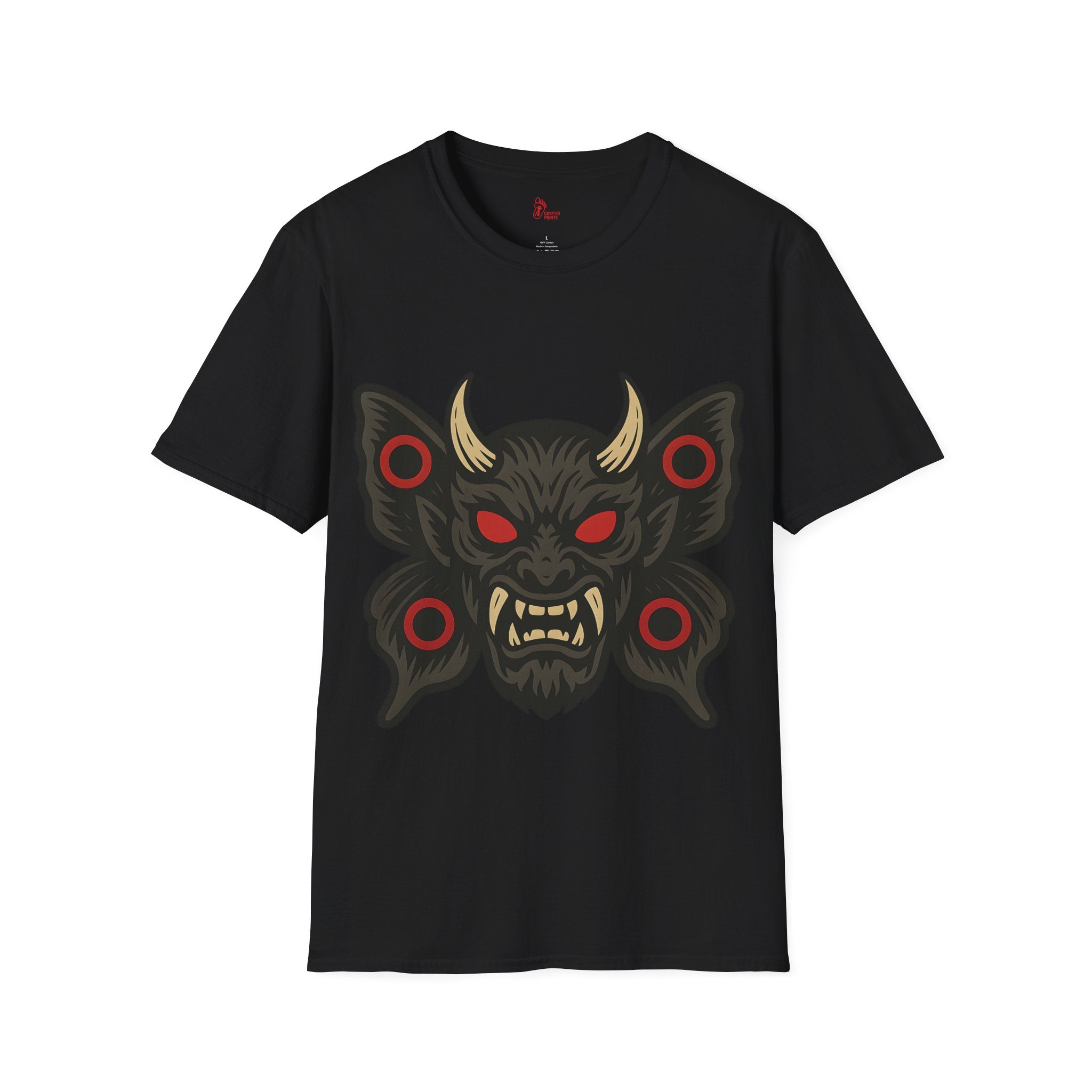 Oni Mask Mothman T-Shirt - Crimson-Eyed Nocturnal Terror