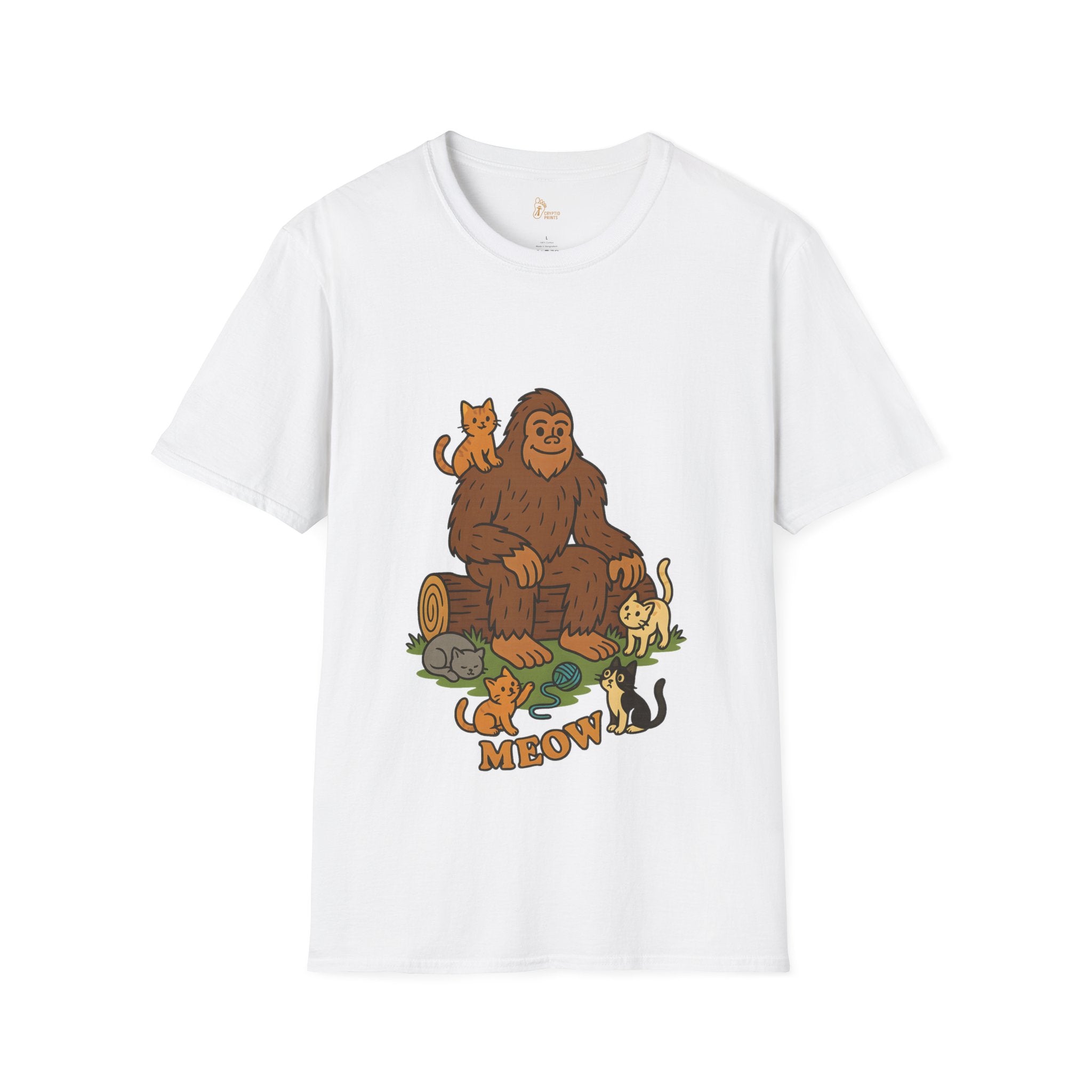 Bigfoot & Cats Meow T-Shirt - Cute Cryptid Cat Lover Tee