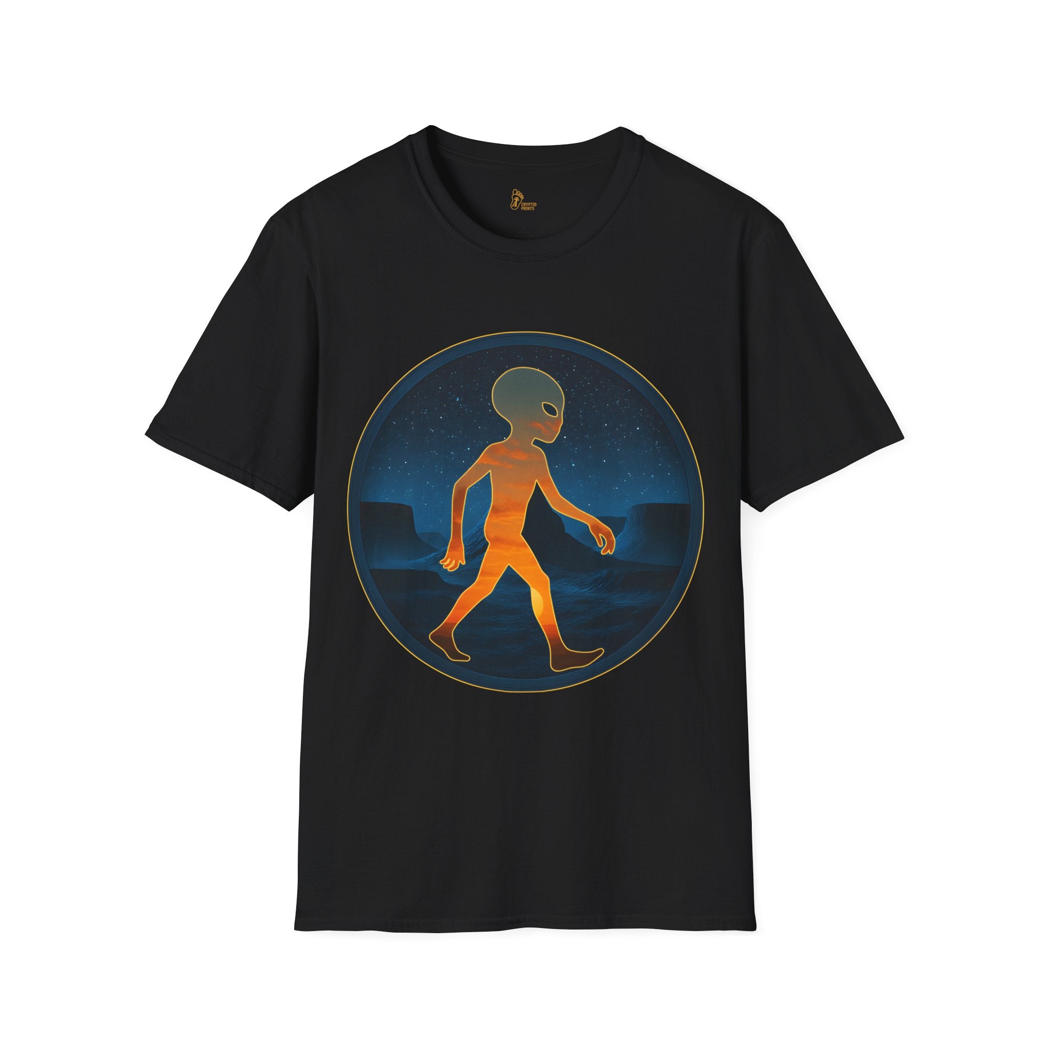Alien Walker Night Landscape Graphic Tee - Cryptid Prints
