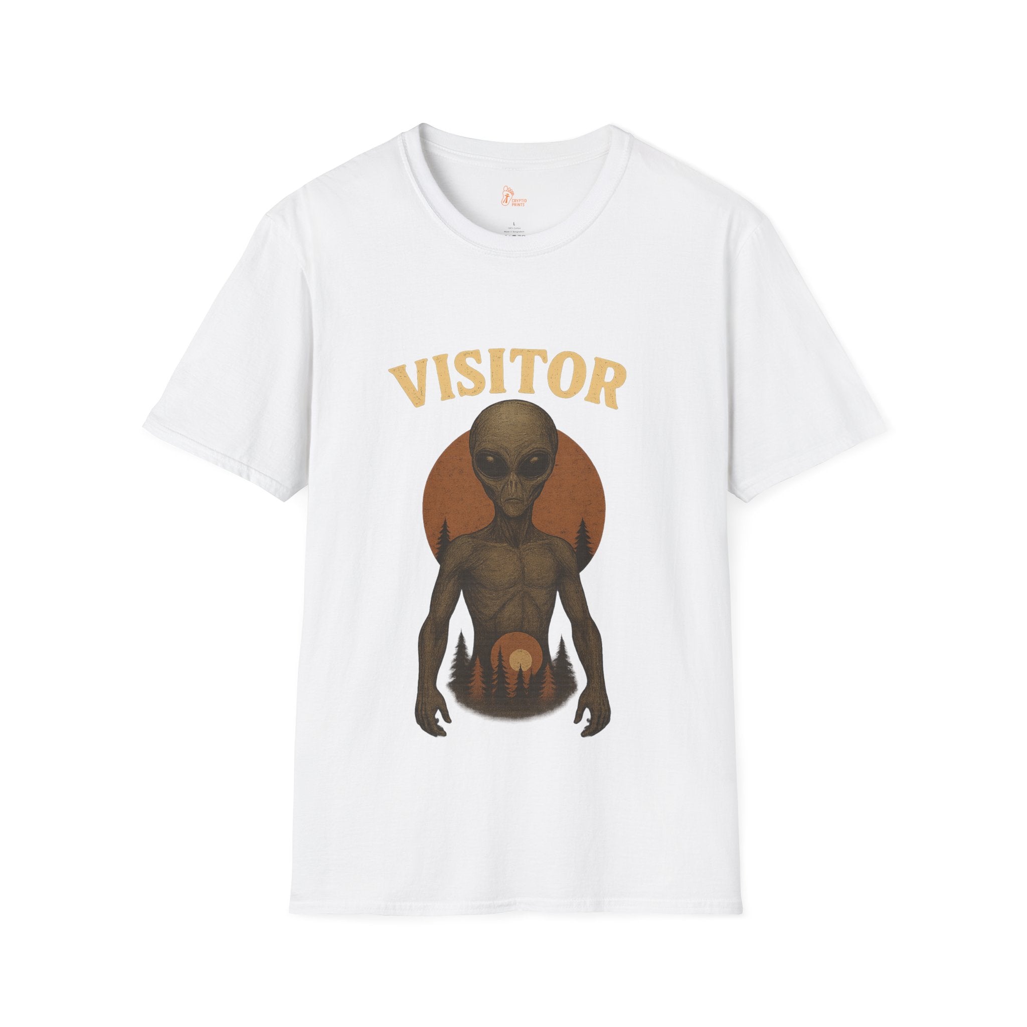 Grey Alien Visitor - Sunset Forest Alien T-Shirt