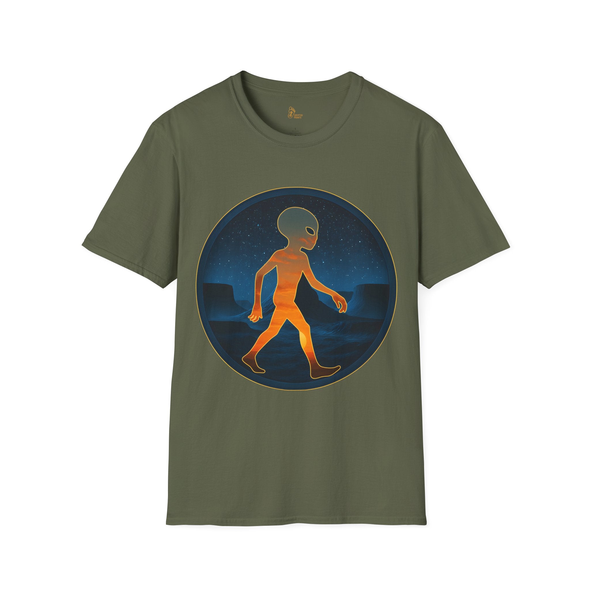 Alien Walker Night Landscape Graphic Tee - Cryptid Prints