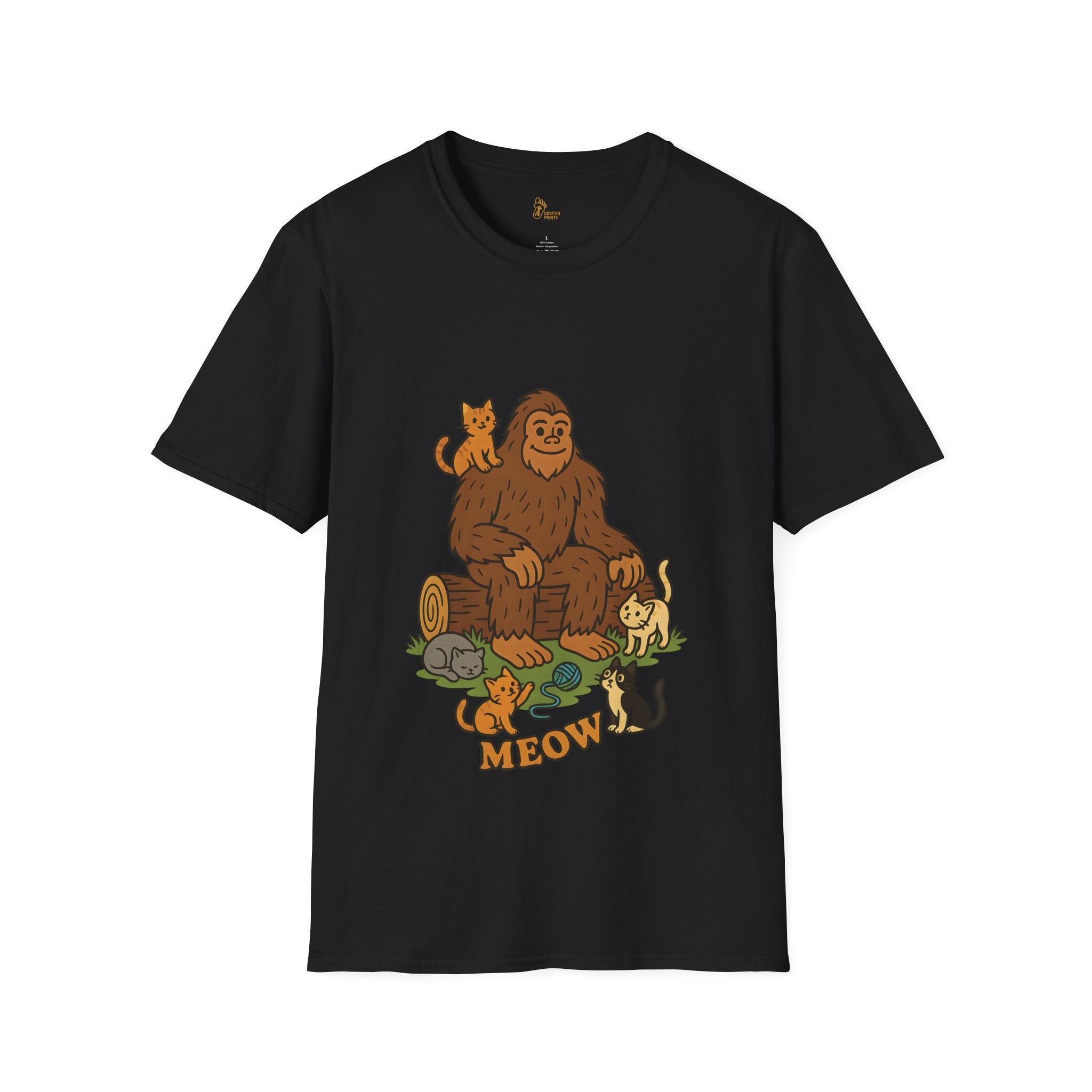 Bigfoot & Cats Meow T-Shirt - Cute Cryptid Cat Lover Tee