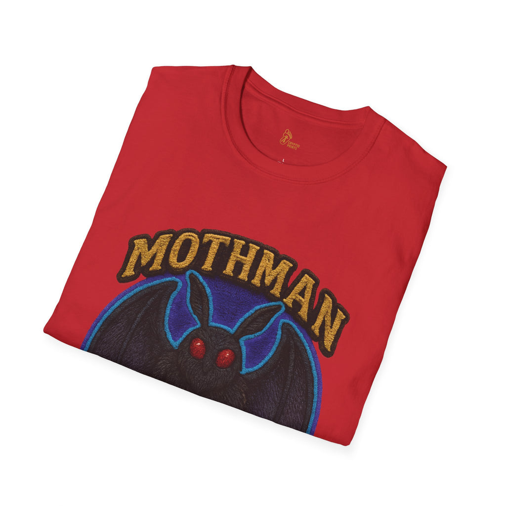 Embroidered-Style Mothman T-Shirt - Electric Blue & Purple Aura Wings