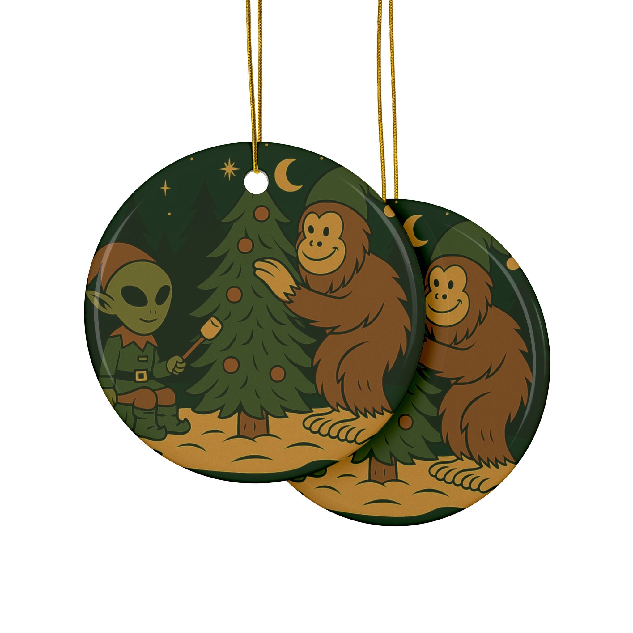 Alien & Bigfoot Decorating Tree Ornament - 2-Side Print, (1pc, 3pcs, 5pcs)