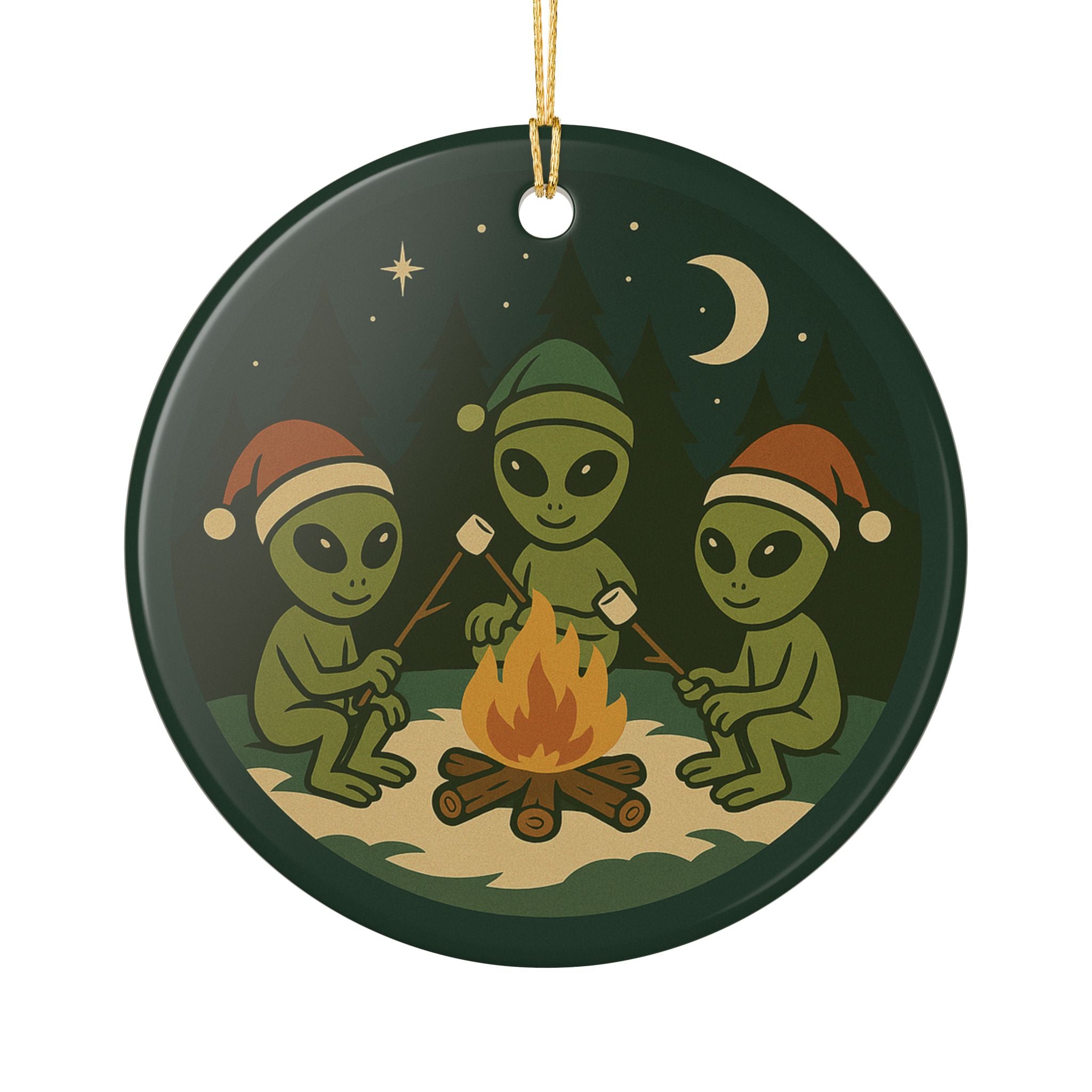 Alien Christmas Ornament - Extraterrestrial Ceramic Holiday Decoration (1pc)