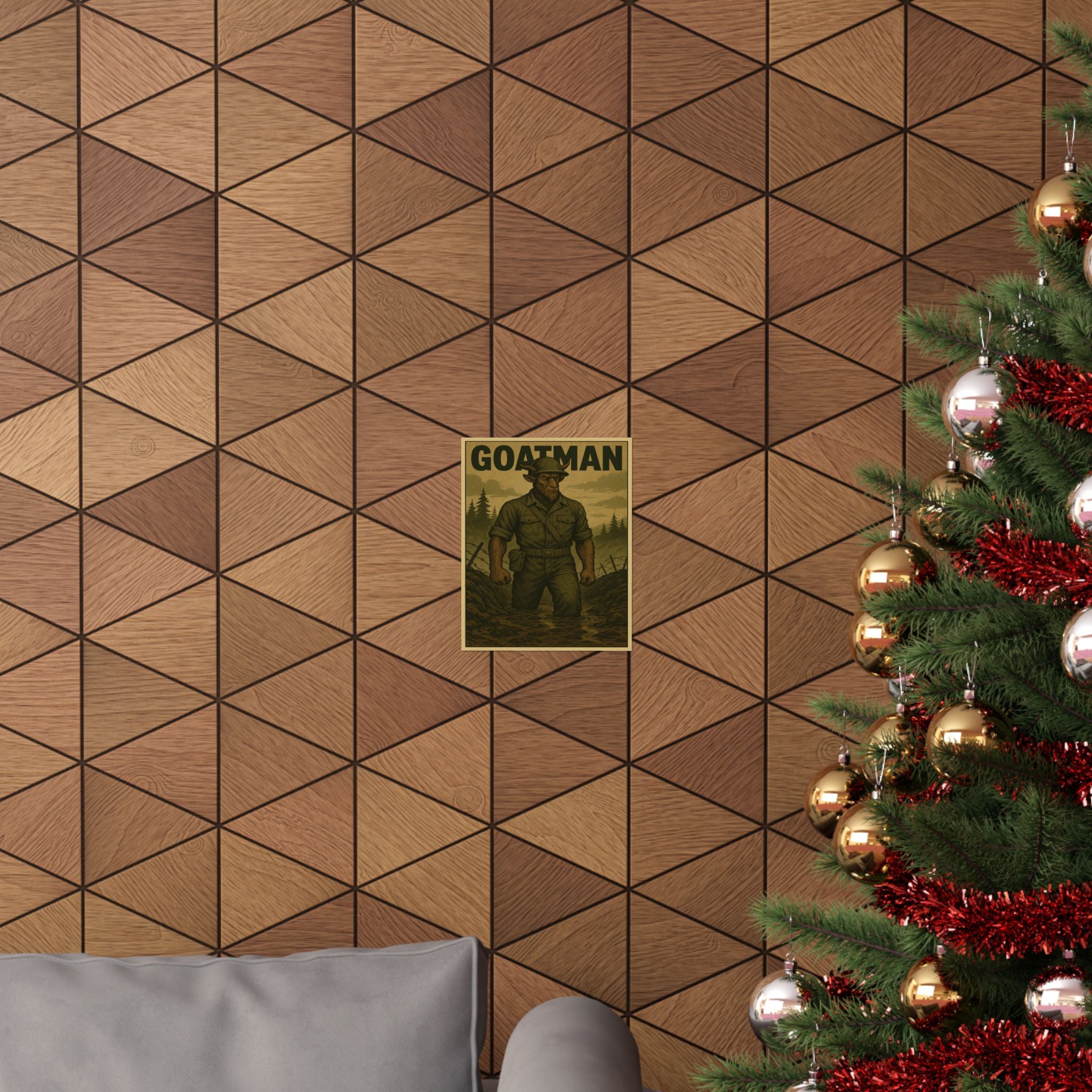 Goatman Soldier Poster - Cryptid Warrior in Battle Trenches