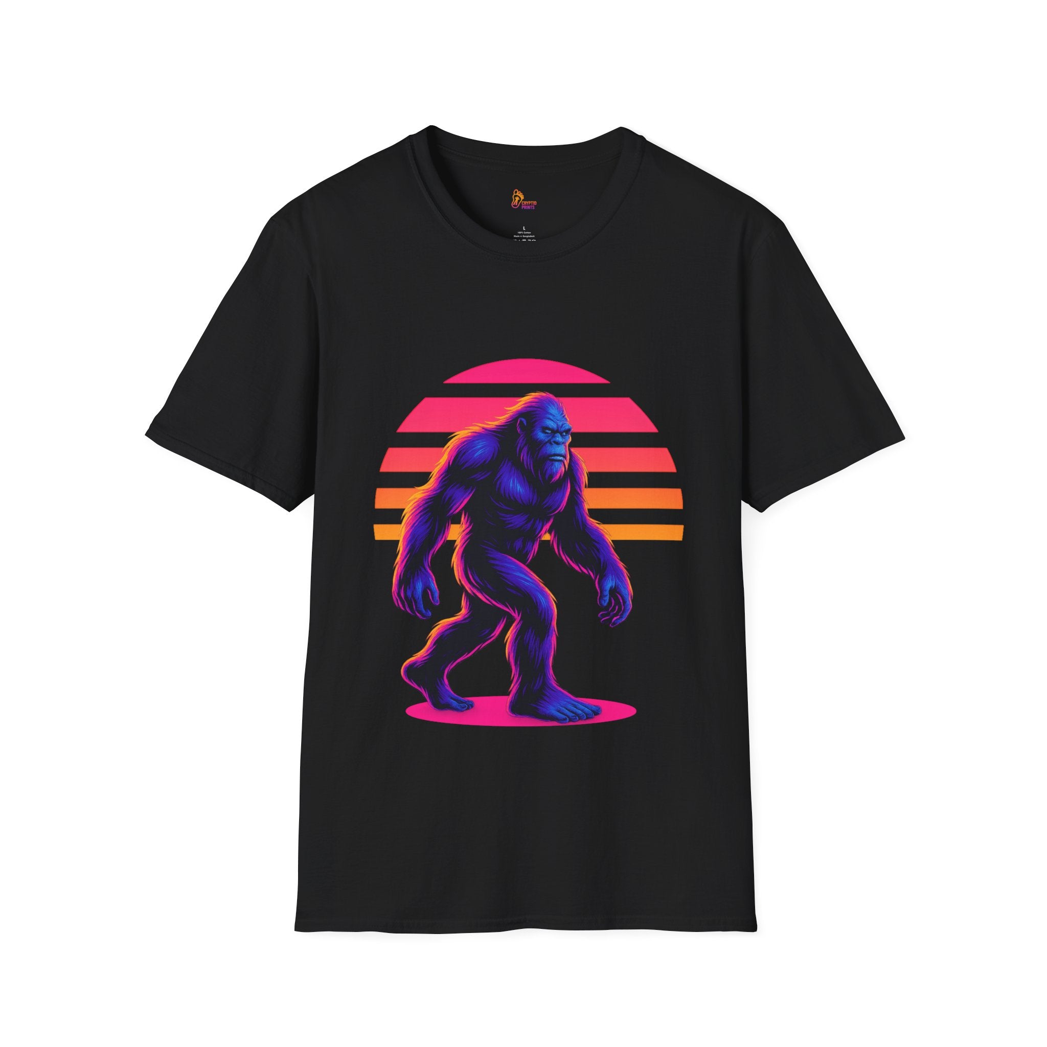Neon Bigfoot Sunset Graphic Tee - Cryptid Prints