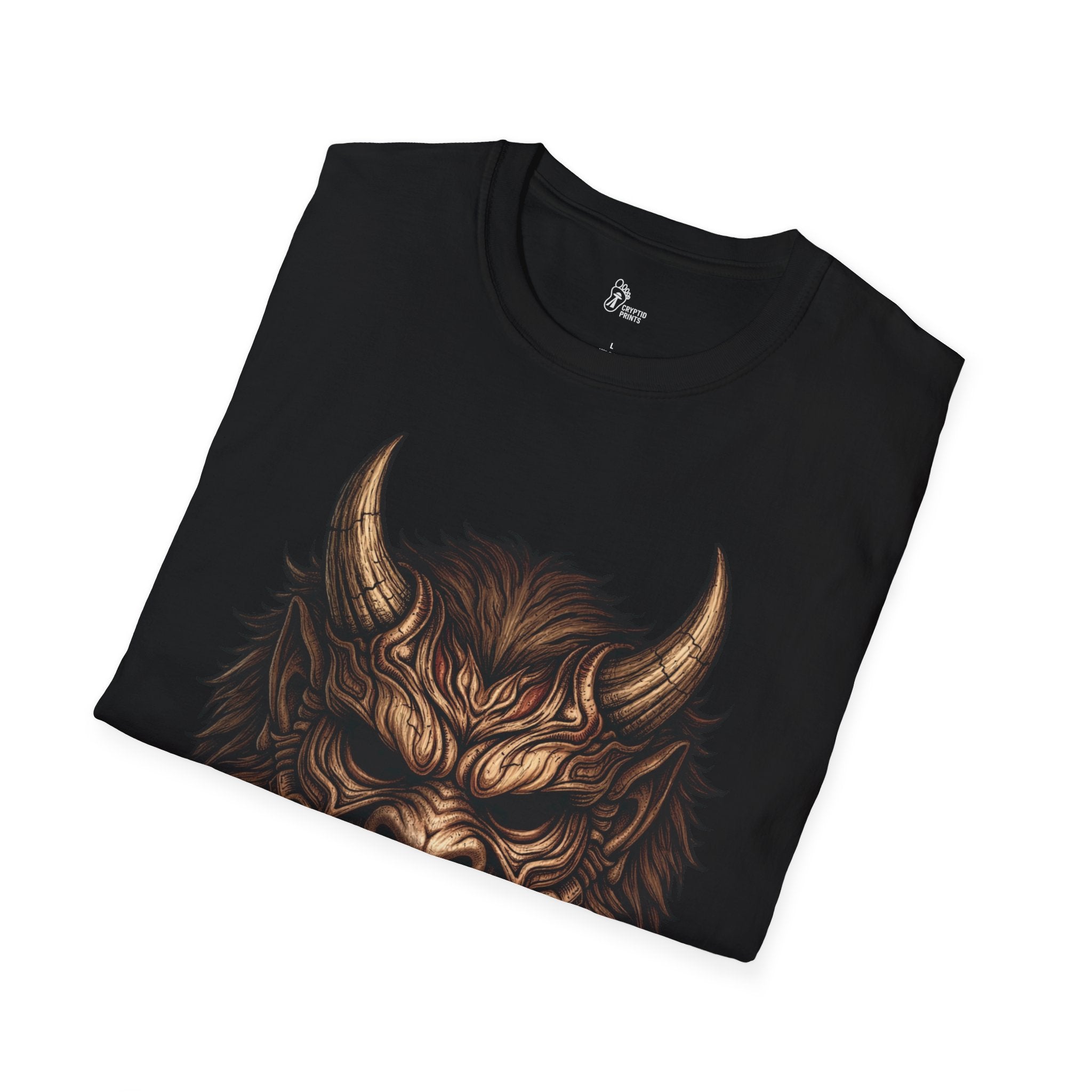 Bigfoot Oni Mask T-Shirt - Carved Cryptid Fury